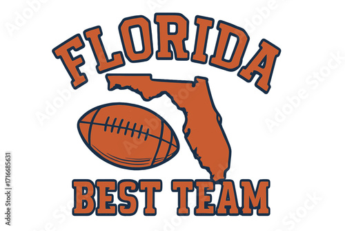 Florida football team vintage slogan print. Retro varsity typography for graphic tee shirt. American football sport fan design with state map silhouette. College athletics apparel.