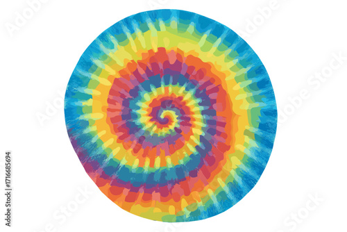 Rainbow tie dye swirl groovy background. Psychedelic 70s hippie backdrop. Multi-colored spiral circle pattern. Vector illustration for retro poster, festival or t-shirt print.