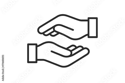 Helping hand for support and care. Charity and donation concept. Metaphor for kindness, empathy, and assistance. Vector line icon for social work and community help.
