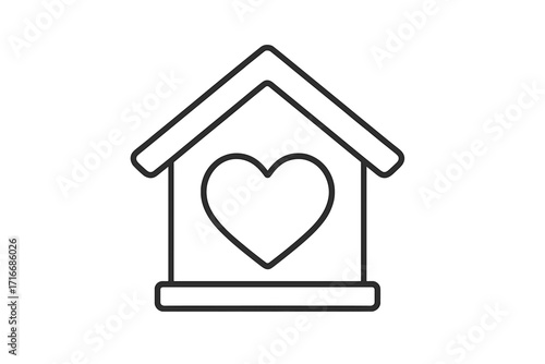 House with heart icon. Home care, love, family support concept. Safe housing, shelter, real estate logo. Charity, community services, adoption, foster care symbol. Welcome home.