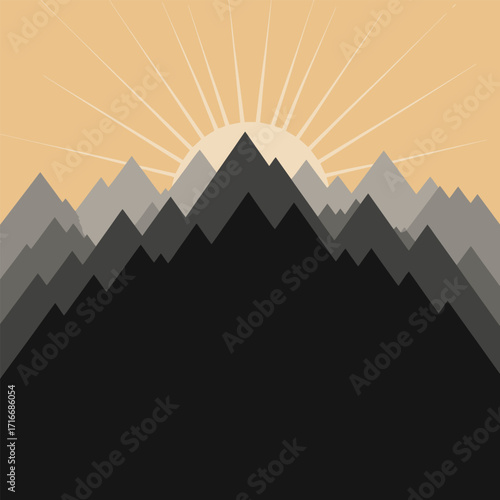 Mountain Landscape Vector Art Illustration with Rising Sun Isolated Graphic Design