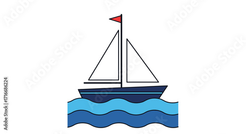 Illustration of a sailboat sailing on the water representing travel and leisure activities with