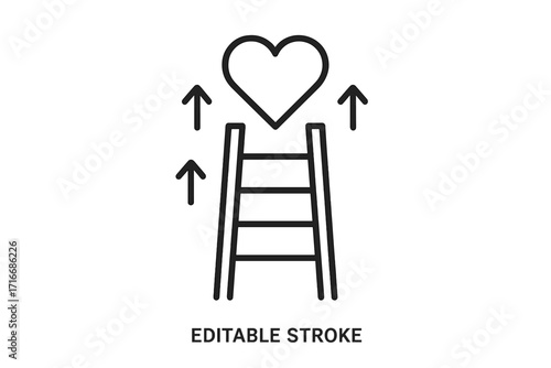 Ladder with heart icon. Aspiration, hope, achievement, growth, reaching goals. Vector for success, love, career, health, donation, personal development, improvement, charity.
