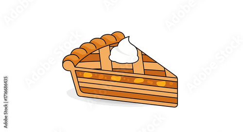 A delightful illustration of a slice of apple pie with whipped cream topping design