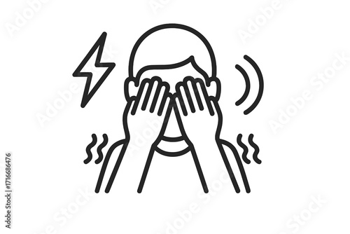 Phobia and panic attack line icon. Metaphor for intense fear, anxiety disorder, internal tension. Person shaking, hiding. Psychology mental health concept vector illustration.
