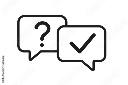 Question and answer icon. QA speech bubbles for customer service, support chat, and FAQ. Vector graphic symbol for problem solving, solution, quiz, help, and advice.