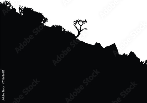 Hillside Silhouette Vector Illustration Art Isolated on Transparent Background