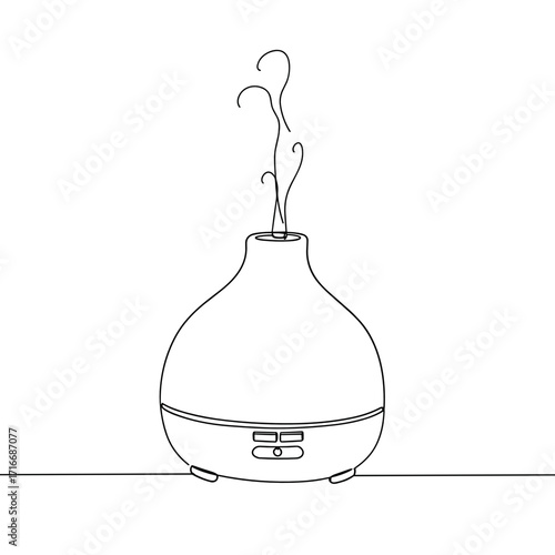 Aromatherapy diffuser with steam in minimalist line art style  
