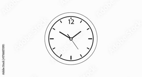 Elegant minimalist clock illustration showing ten minutes to twelve on white background