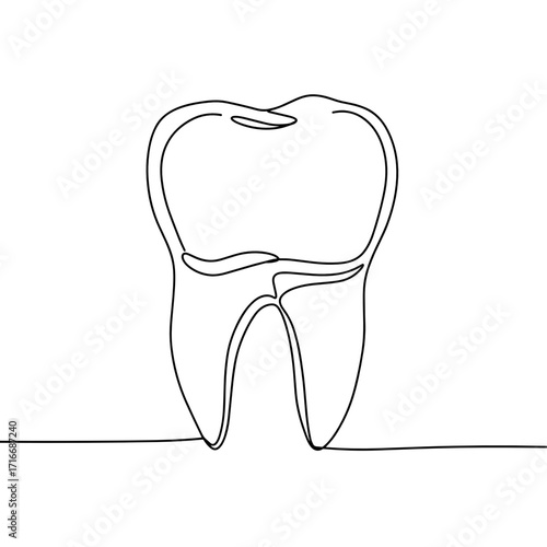 Continuous line drawing of a tooth on white background  