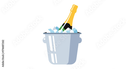 Elegant champagne bottle chilling in an ice bucket ready for a special occasion celebration