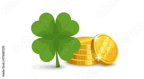 St. Patrick's Day celebration with lucky clover and gold coins conveying fortune