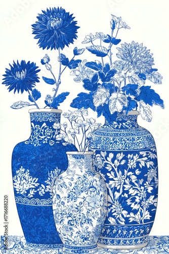 Blue and white floral vases