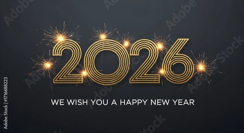 Stylish Art Deco 2026 New Year Design with Sparkling Lights and Elegant Text