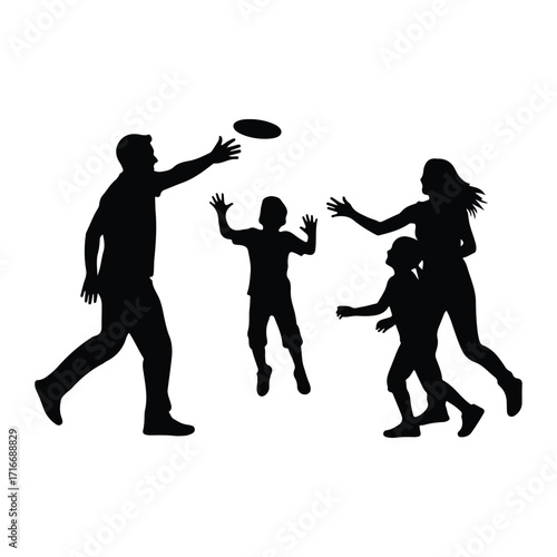 Family playing frisbee outdoors children