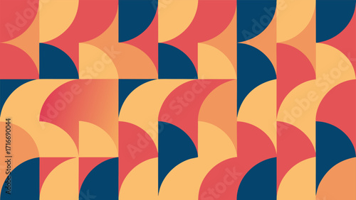 Modern Geometric Seamless Pattern, Retro 70s Bauhaus Style Abstract Background