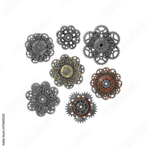 Intricate steampunk gear arrangements evoke a sense of industrial innovation and mechanical complexity for creative projects
