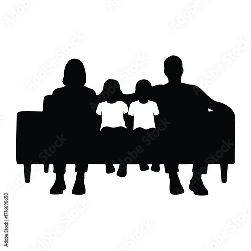 Family sitting on sofa silhouette people children
