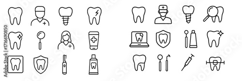 Icons representing dental care and activities related to oral health for a website or educational material