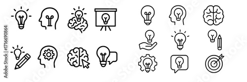Light bulb icons representing ideas, brainstorming, and creativity in various formats