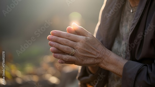 An older person's hands clasped together as if in prayer or contemplation.