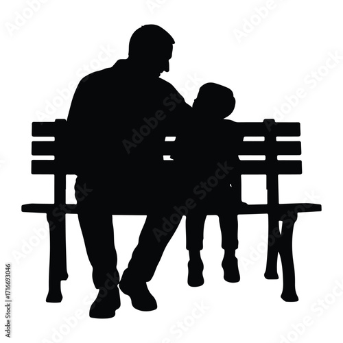 Father and child bench conversation silhouette sitting