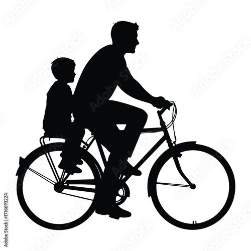 Father and child cycling together silhouette bicycle