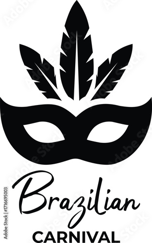 Brazilian carnival mask with feathers icon vector on white background