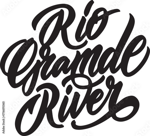 Rio River with calligraphy shape and advace elements in silhouette white background.