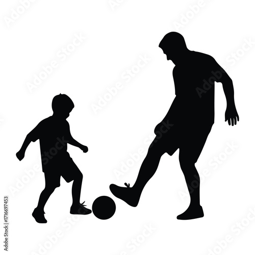 Father and son playing soccer football