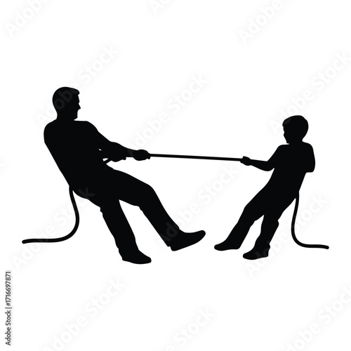 Father and son tug of war rope pulling