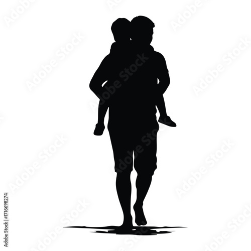 Father carrying child piggyback silhouette