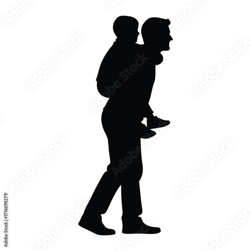 Father carrying child piggyback silhouette