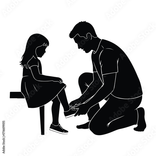 Father helps daughter tie shoes tying shoes helping