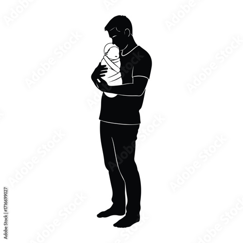 Father holding baby infant swaddled