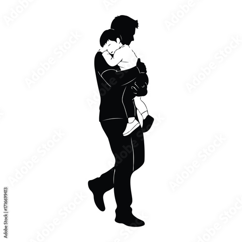 Father holding sleeping child embrace