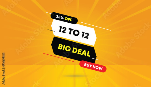 12 to 12 sale 25 percent off big deal buy now editable web banner vector art template design black white red orange yellow sun shine business abstract background 4k high quality
