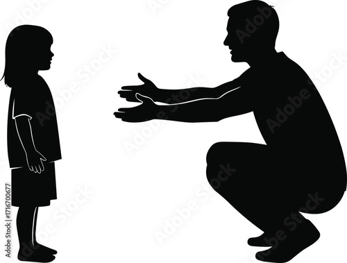 Father and daughter silhouette, parent child interaction, family bonding moment, loving gesture, communication, parenting, emotional connection, fatherhood,