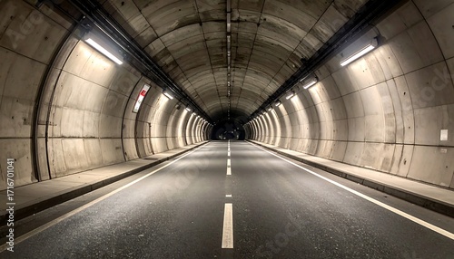 Empty tunnel road at night