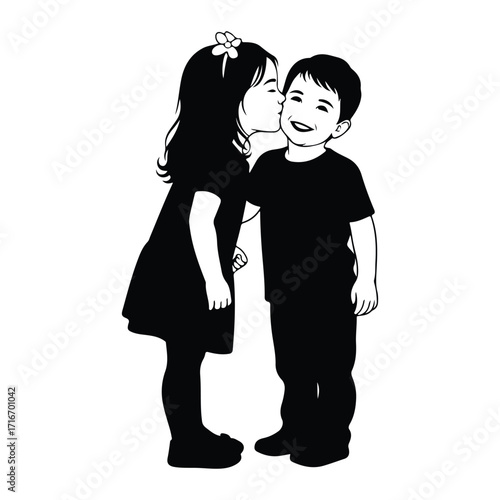 Girl kisses boy cheek children affection