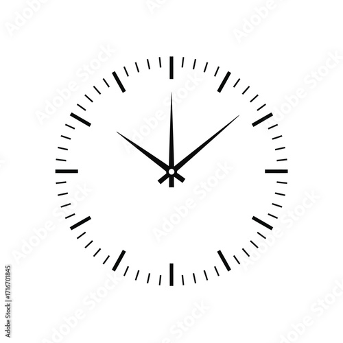 Minimalist round clock face with simple hands and tick marks vector art vector