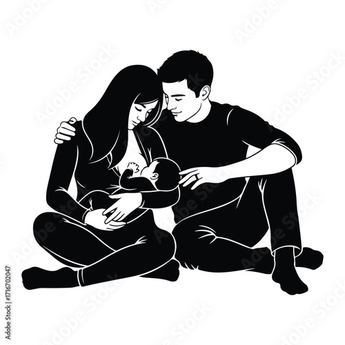 Loving family breastfeeding baby mother father