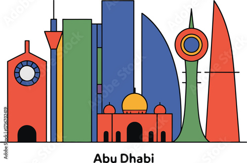 Abu Dhabi Skyline Vector Illustration with Modern Architecture and Cultural Landmarks Design