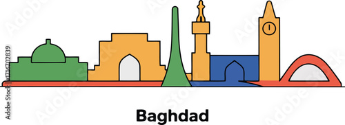 Baghdad City Vector Illustration with Flat Design and Bright Color Scheme Depiction