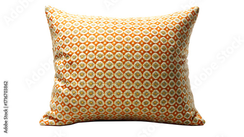 A decorative pillow with an intricate geometric pattern isolated on transparent background, adding a touch of elegance and comfort to any interior decor