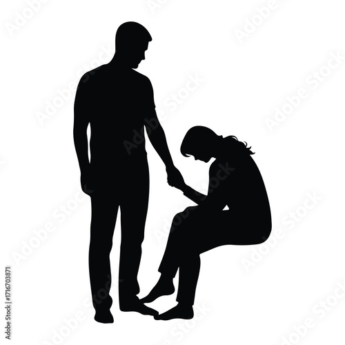 Man holding woman's hand silhouette couple