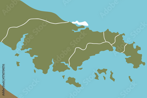 Stylized map of a coastal region with islands geography coastline