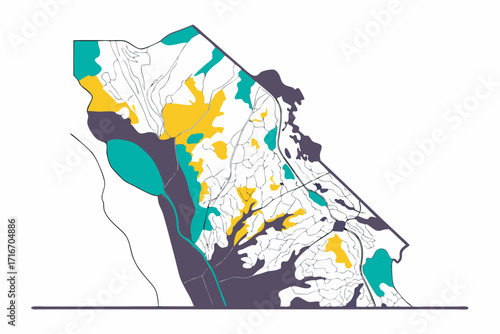 Abstract Map With Colored Zones And Waterways Keywords: map, abstract, illustration, map of