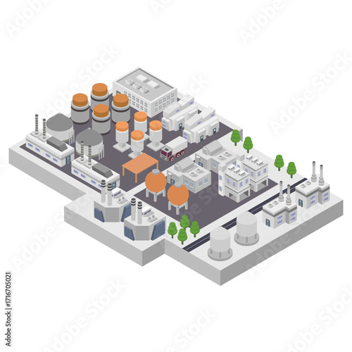 Factory with silos and isometric unloading systems