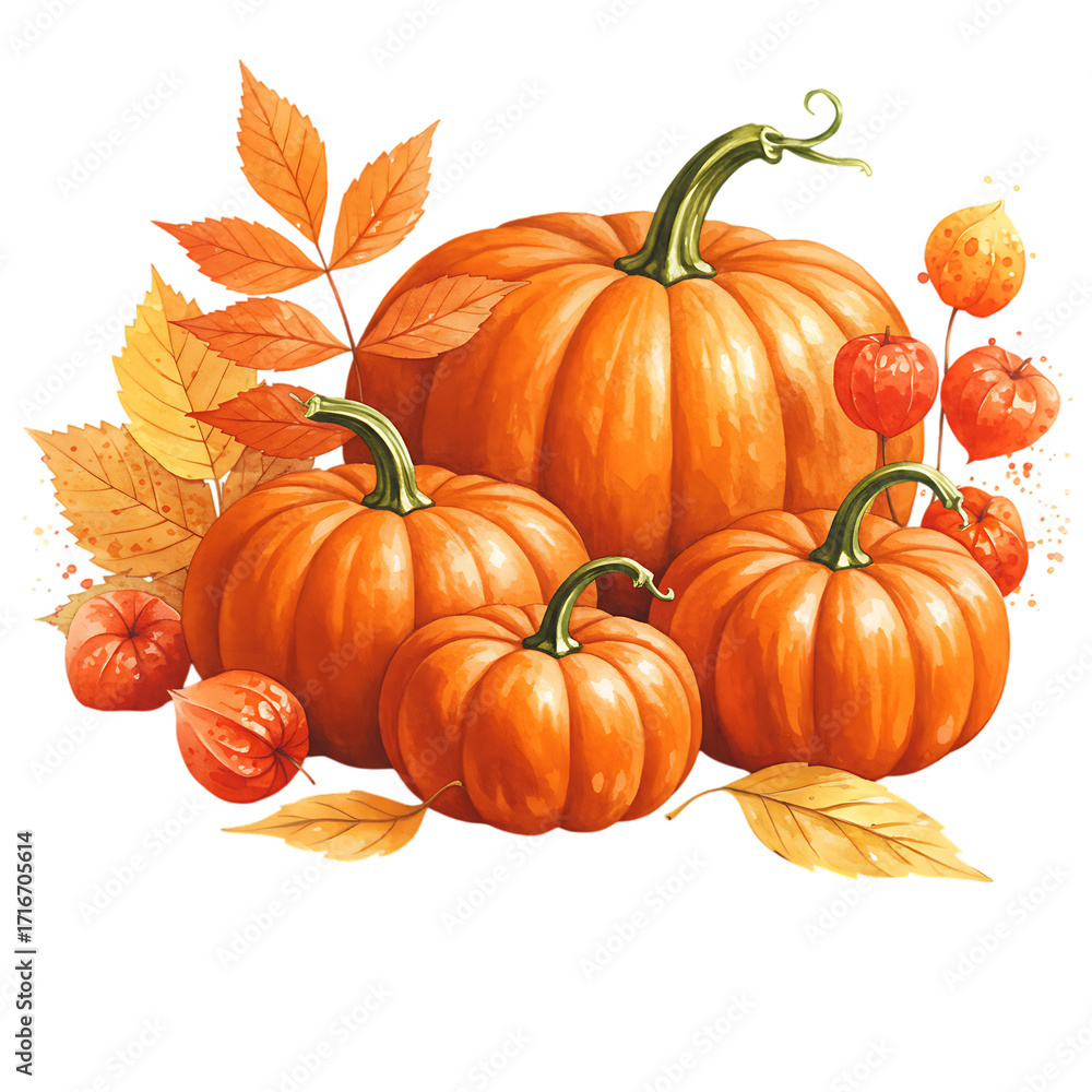 Obraz premium Assortment of pumpkins and chinese lanterns isolated on transparent background